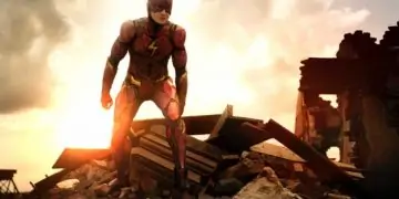 One popular theory suggests that the teaser image is The Flash's borrowed costume from Keaton's Batman.